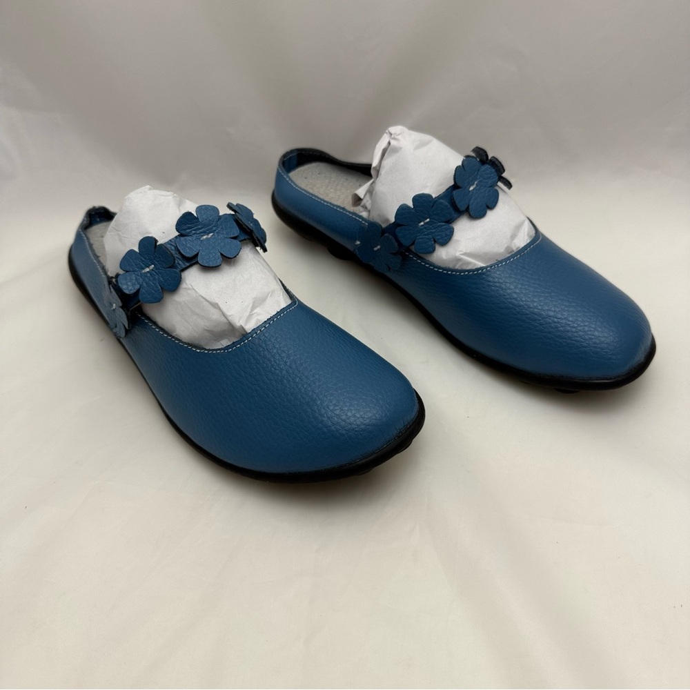 Blue Floral Slip-On Comfort Flats Shoes Sz 7 Casual Everyday Walking Women’s